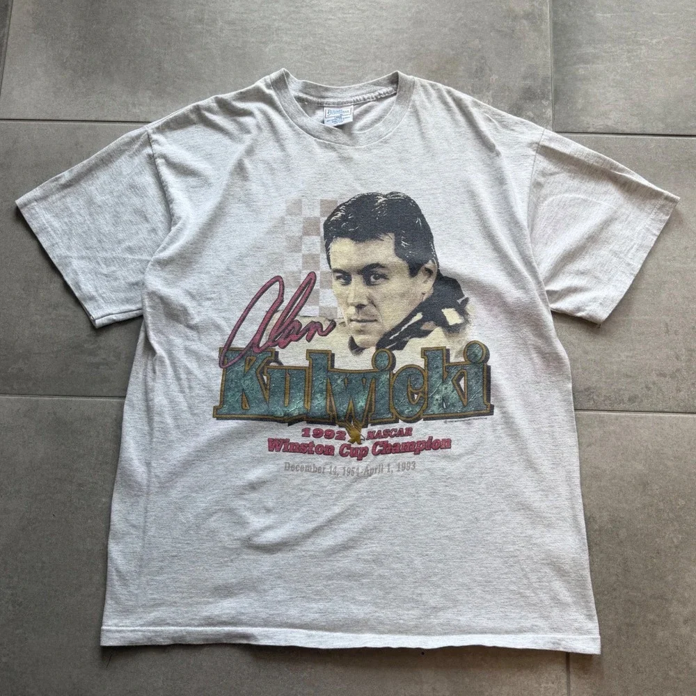 Vintage 1993 Alan Kulwicki NASCAR Winston Cup Champion T-Shirt Grey XL USA Made